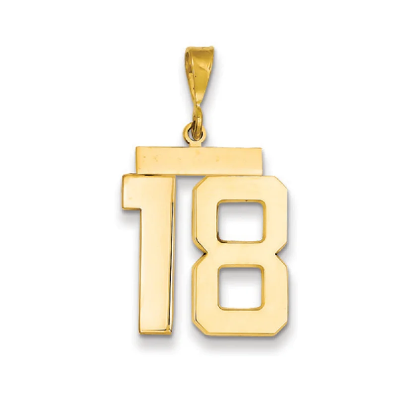 Trendy Minimalist Jewelry For Everyday Wear 14k Yellow Gold, Athletic Collection, Large Polished Number 18 Pendant
