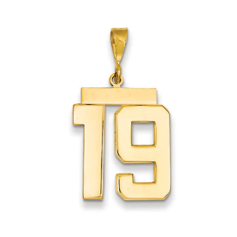 Customized Silver Jewelry For Unique Style 14k Yellow Gold, Athletic Collection, Large Polished Number 19 Pendant
