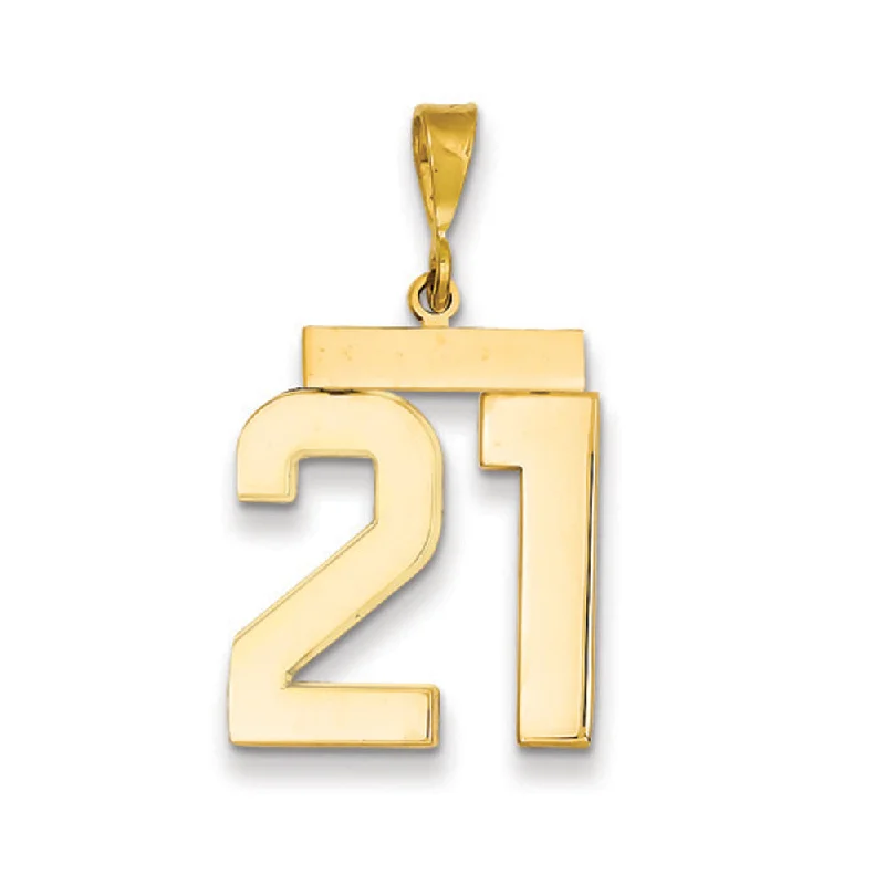 Dainty Floral Jewelry For Feminine Elegance 14k Yellow Gold, Athletic Collection, Large Polished Number 21 Pendant