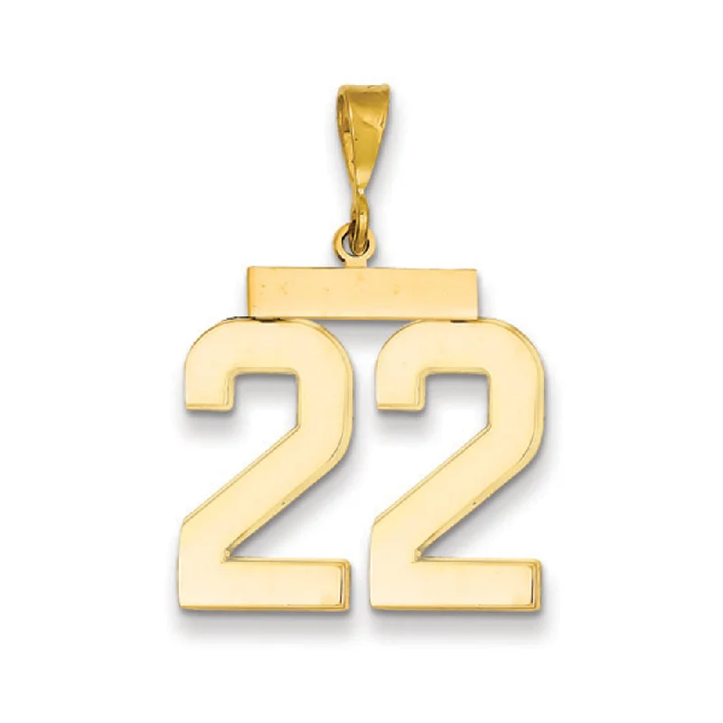 Waterproof Stainless Steel Jewelry For Lasting Beauty 14k Yellow Gold, Athletic Collection, Large Polished Number 22 Pendant