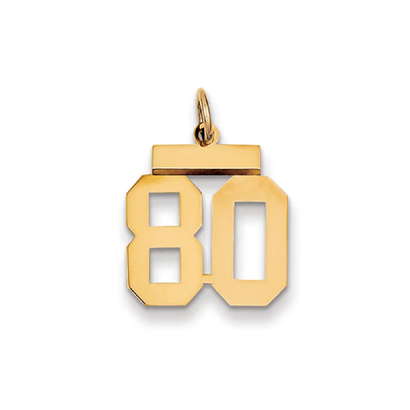 14k Yellow Gold, Athletic Collection, Small Polished Number 80 Pendant