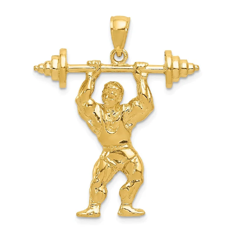 Buy More, Save More – Special Jewelry Discounts 14k Yellow Gold Bodybuilder with Barbell Pendant