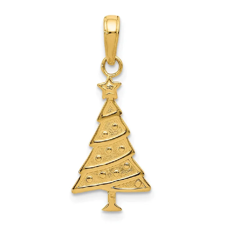 14k Yellow Gold Christmas Tree and Garland Pendant, 3/4 Inch