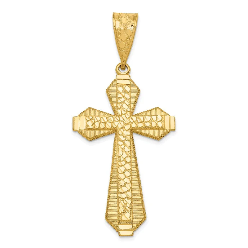 Luxury Jewelry At Unbeatable Discounts 14k Yellow Gold Diamond-Cut Bordered Cross Pendant, 25 x 55mm