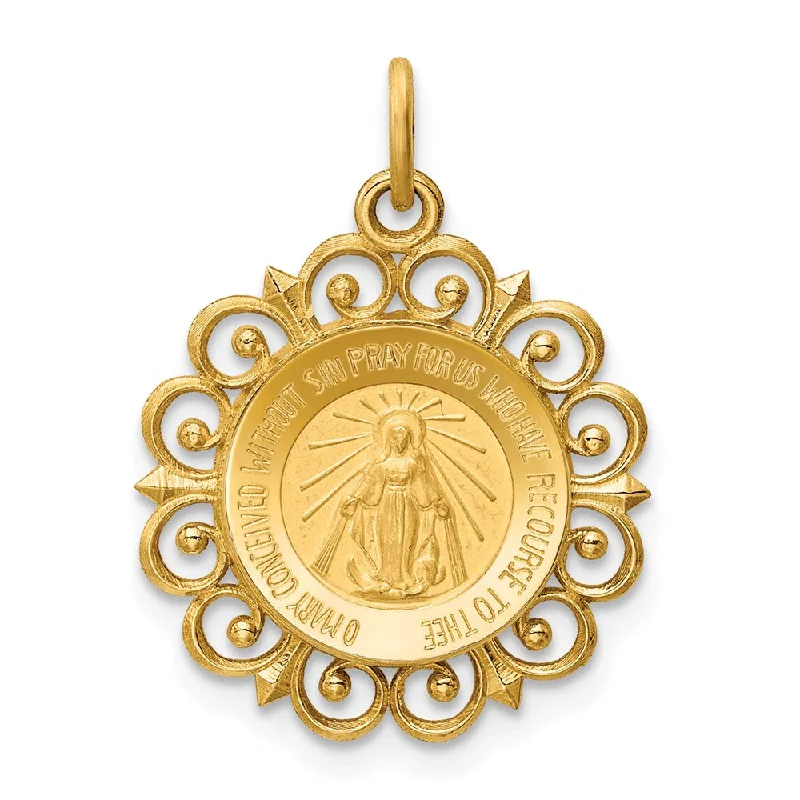 Shop Dazzling Jewelry With Special Promotional Discounts 14k Yellow Gold Filigree Miraculous Medal Pendant, 19mm (3/4 Inch)