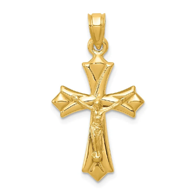 Affordable Luxury Jewelry For Every Occasion 14k Yellow Gold Hollow Reversible 3D Crucifix Cross Pendant, 16 x 30mm