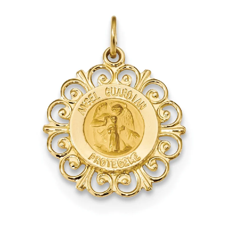 Celebrate Every Occasion With Sparkling Savings 14k Yellow Gold Hollow Spanish Angel Guardian Pendant, 19mm (3/4 Inch)