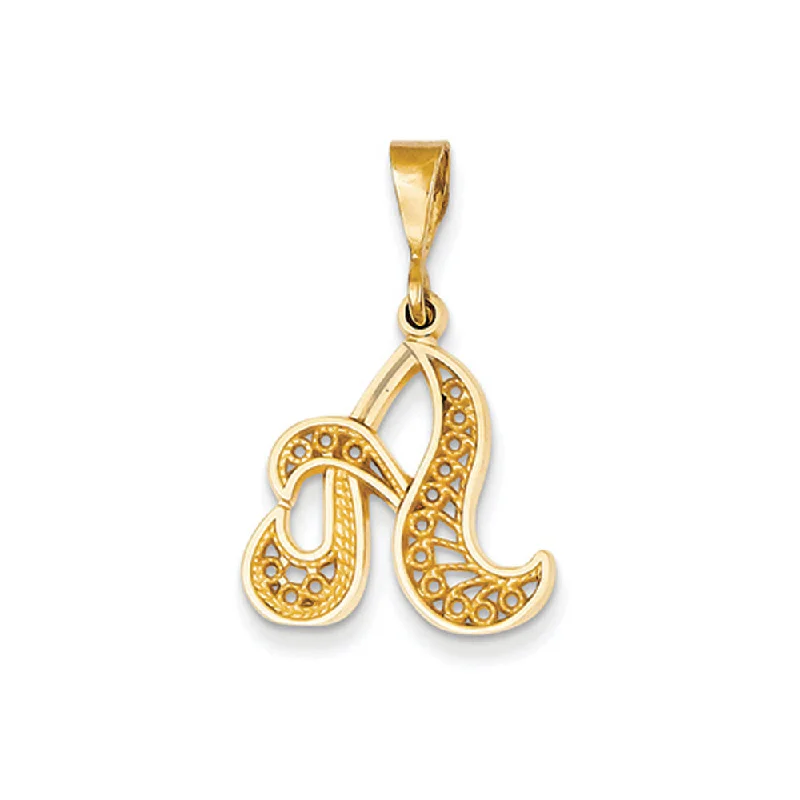 14k Yellow Gold, Maci Collection, LG Filigree Script Initial A Pendant