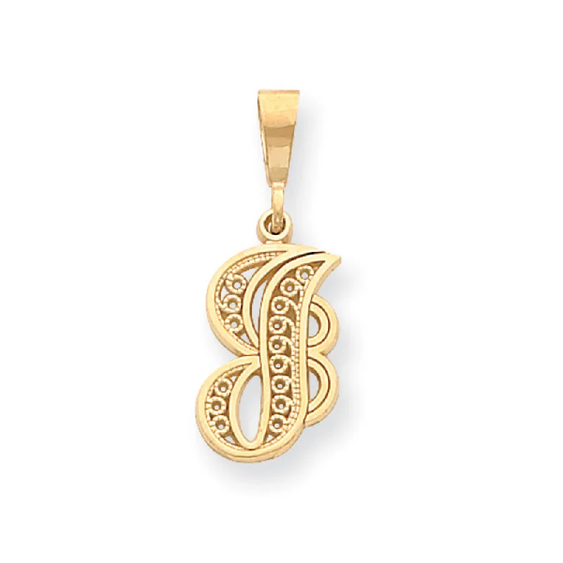 14k Yellow Gold, Maci Collection, LG Filigree Script Initial J Pendant