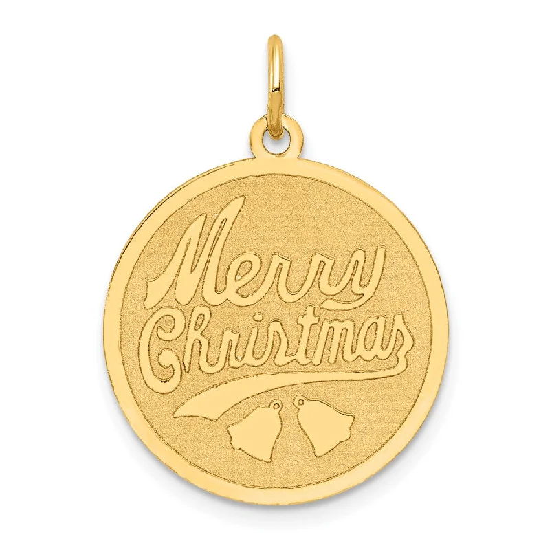 14k Yellow Gold, Merry Christmas Round Disc Charm, 19mm (3/4 inch)