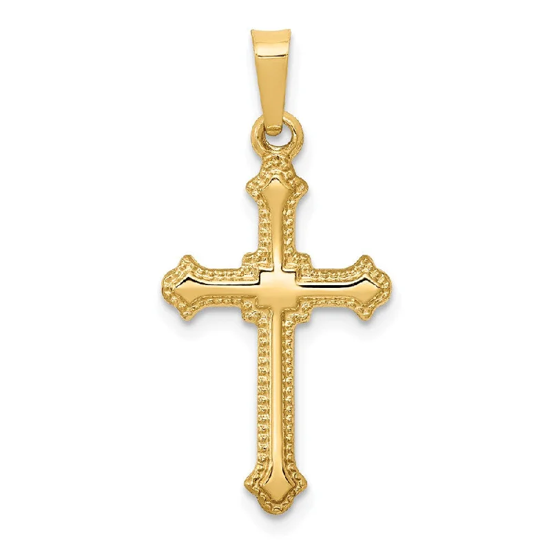 14k Yellow Gold Polished Hollow Fleur de Lis Cross Pendant