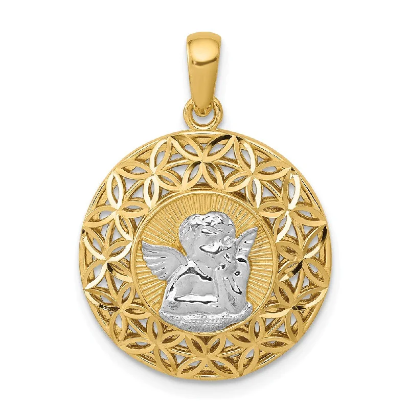 Seasonal Jewelry Deals – Elevate Your Style 14k Yellow Gold & Rhodium Filigree Guardian Angel Pendant, 18mm
