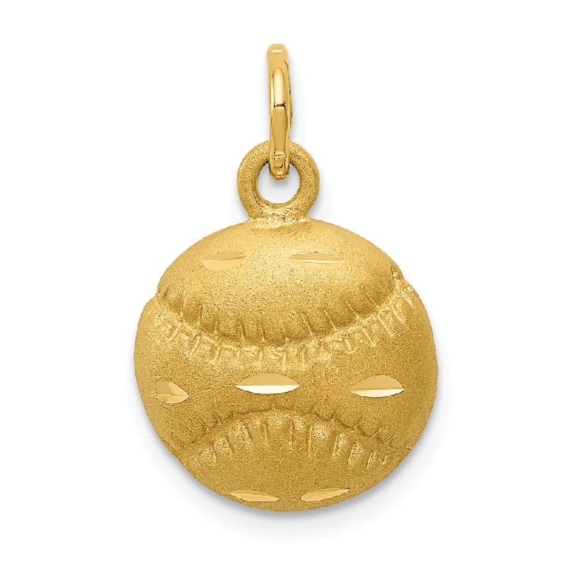 Stunning Jewelry Pieces At The Lowest Prices Ever 14k Yellow Gold Satin and Diamond Cut Baseball Charm, 13mm