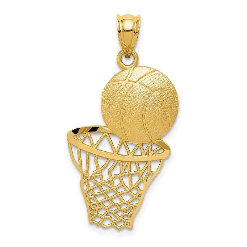 Luxury Jewelry Sale – Elegant Styles At Unbeatable Prices 14k Yellow Gold Satin & Diamond Cut Basketball and Net Pendant