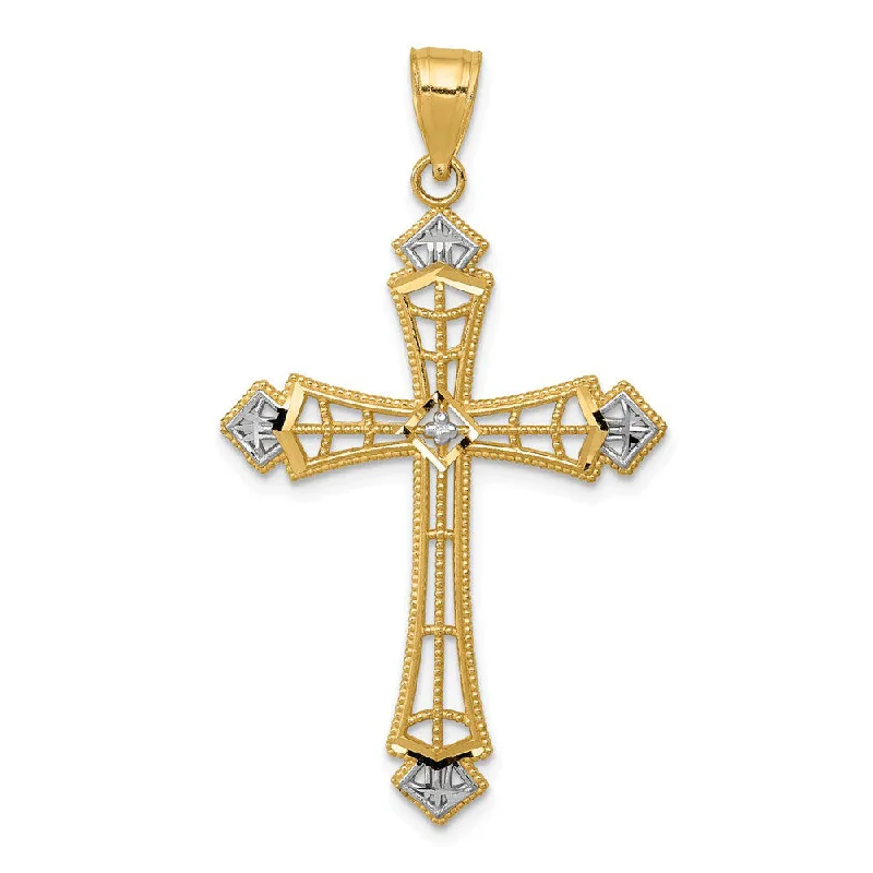 Chic And Stylish Jewelry At Exclusive Prices 14k Yellow Gold & White Rhodium D/C Passion Cross Pendant, 23 x 42mm
