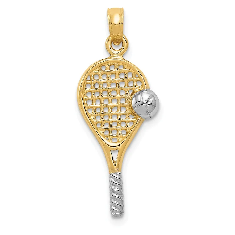 Exclusive Jewelry Sale – Limited-Time Discounts 14k Yellow Gold & White Rhodium Tennis Racquet & Ball Pendant