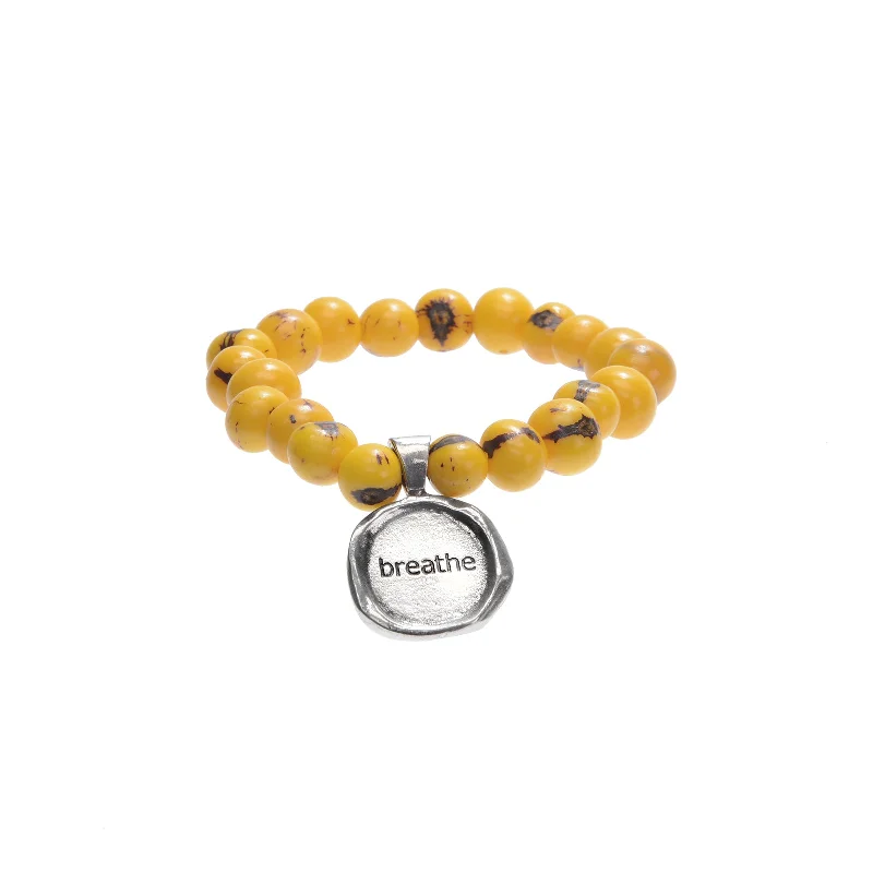 Chic And Stylish Jewelry At Exclusive Prices Acai Seeds Of Life Bracelet with Wax Seal - Yellow Beads