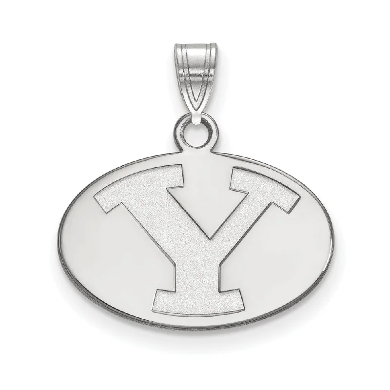 Timeless Beauty, Unbeatable Deals – Jewelry Sale On 10k White Gold Brigham Young U Small Initial Y Oval Pendant