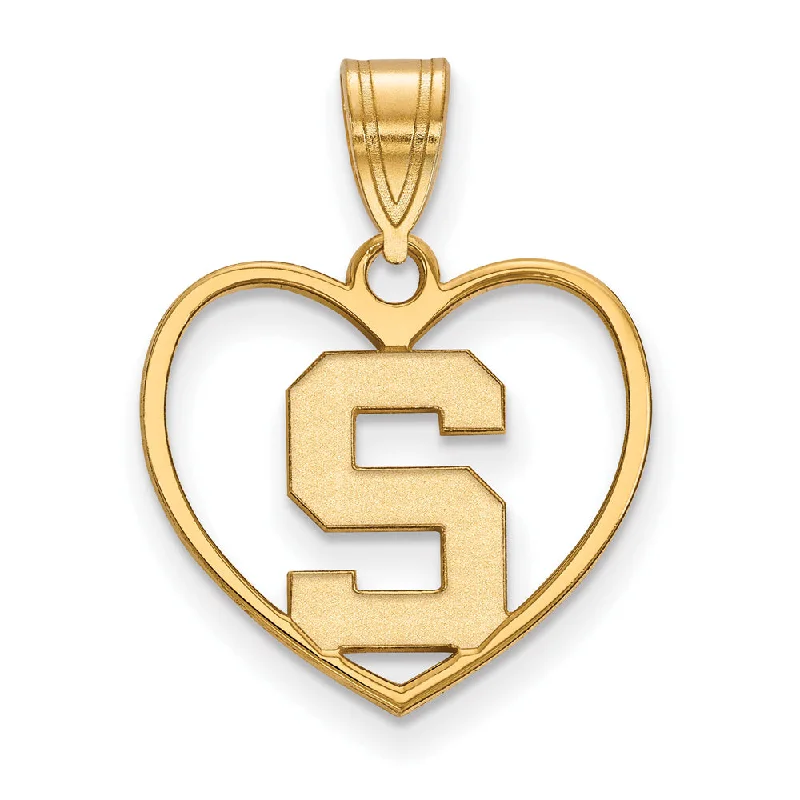 Grab Stylish Jewelry Before The Sale Ends 14k Gold Plated Silver Michigan State Initial S Heart Pendant