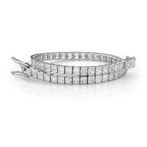 Romantic Heart-Shaped Jewelry For Special Gifts Princess Cut tennis bracelet with 10.26 carats* of diamond simulants in 10 carat white gold
