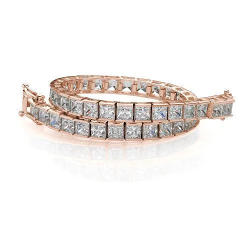 Versatile Layering Jewelry For Effortless Chic Princess Cut tennis bracelet with 17.16 carats* of diamond simulants in 10 carat rose gold