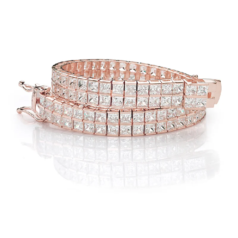 Customized Silver Jewelry For Unique Style Princess Cut tennis bracelet with 22.68 carats* of diamond simulants in 10 carat rose gold
