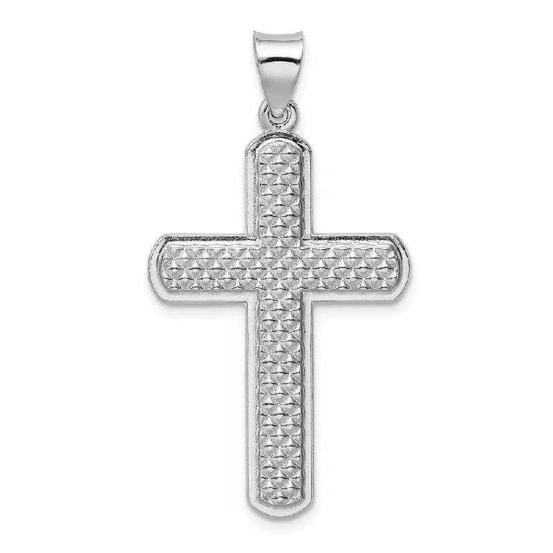 Affordable Luxury Jewelry For Every Occasion Rhodium Plated Sterling Silver Textured Latin Cross Pendant, 22 x 40mm