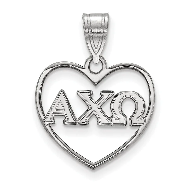 Sterling Silver Alpha Chi Omega Heart Greek Letters Pendant