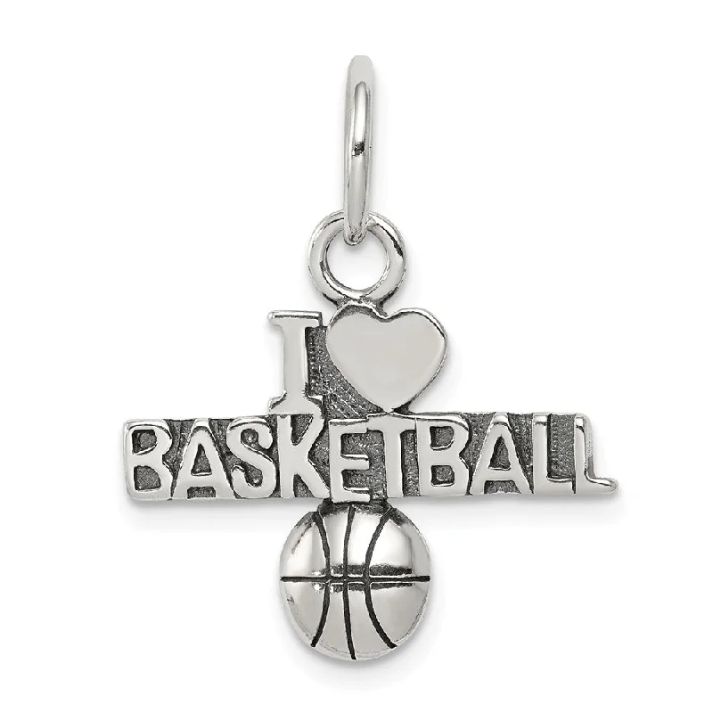 Fashion-Forward Jewelry At Incredible Prices Sterling Silver Antiqued I Heart Basketball Script Pendant