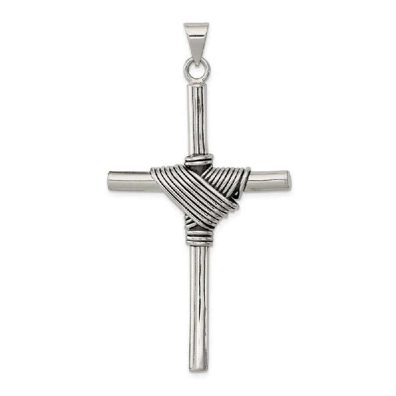 Shop Elegant Jewelry At Unbeatable Prices Sterling Silver Large Antiqued Solid Tube Rope Cross Pendant, 32x63mm