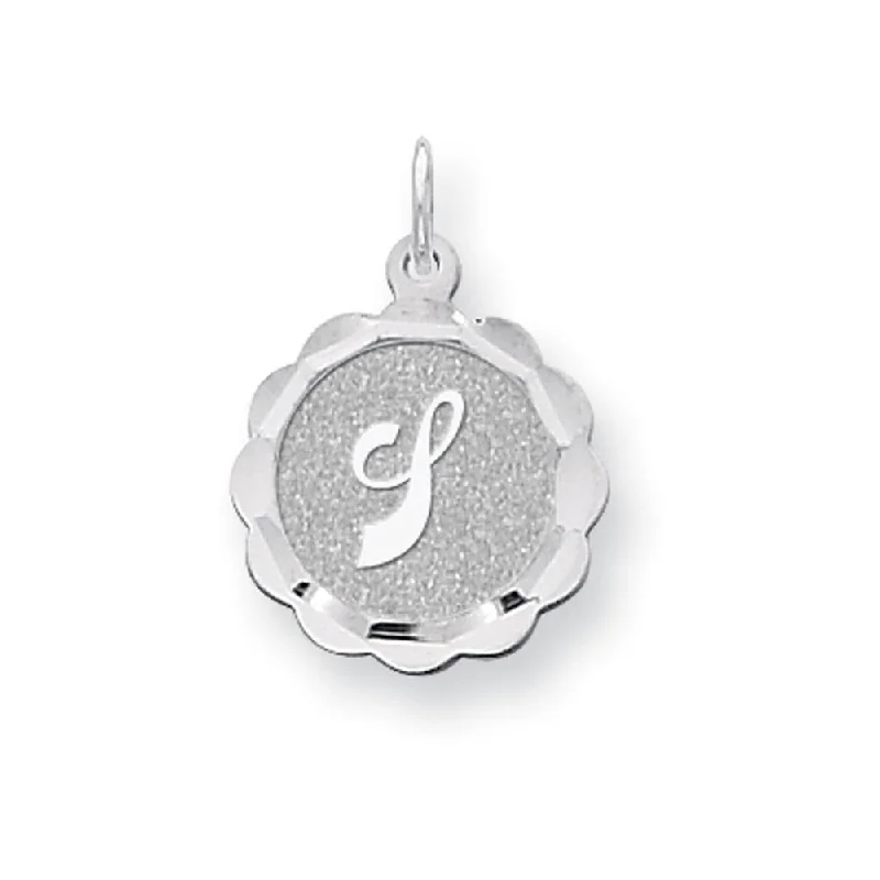 Sterling Silver, Sarah Collection 15mm Brocaded Disc Initial J Pendant