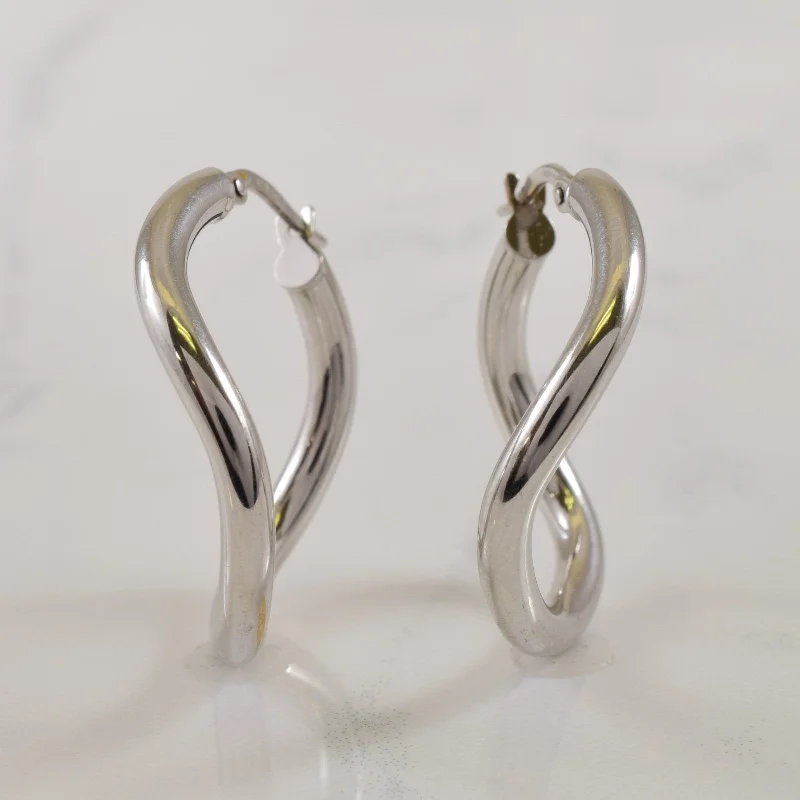 10k White Gold Twisted Hoop Earrings |