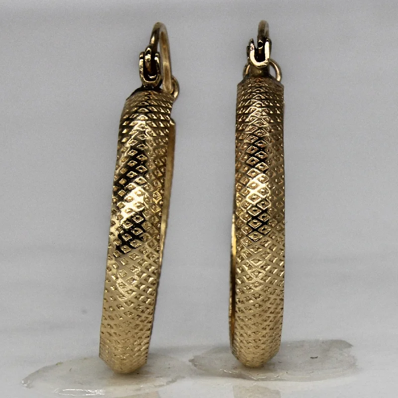 10k Yellow Gold Textured Hoop Earrings |