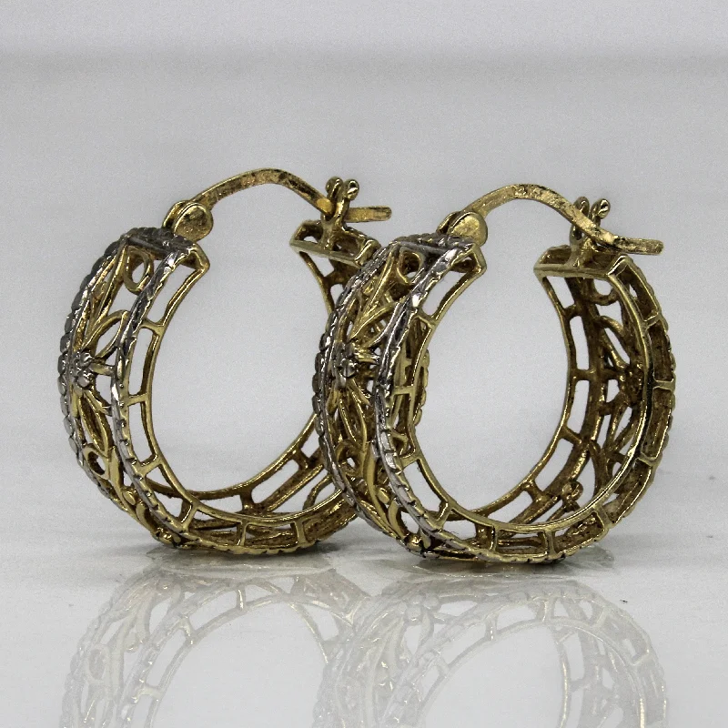 14k Two Tone Lattice Hoop Earrings |