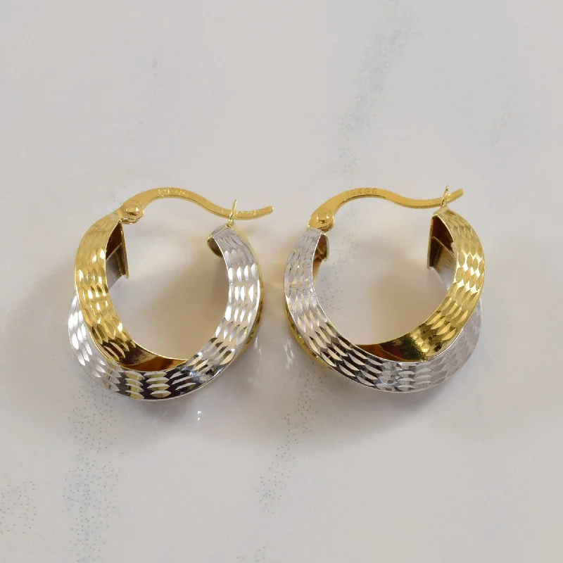 Textured Two Tone Gold Hoop Earrings |