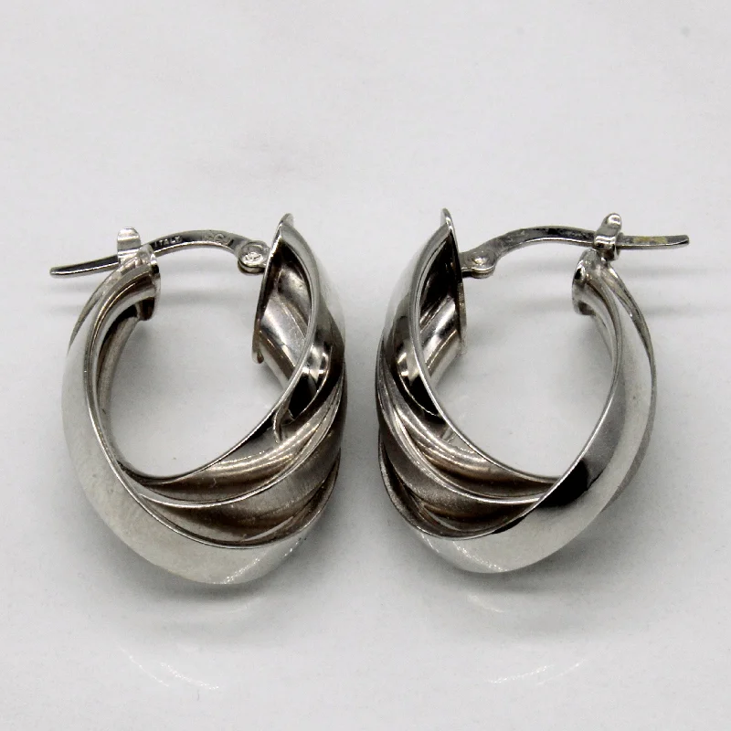 14k White Gold Twist Hoop Earrings