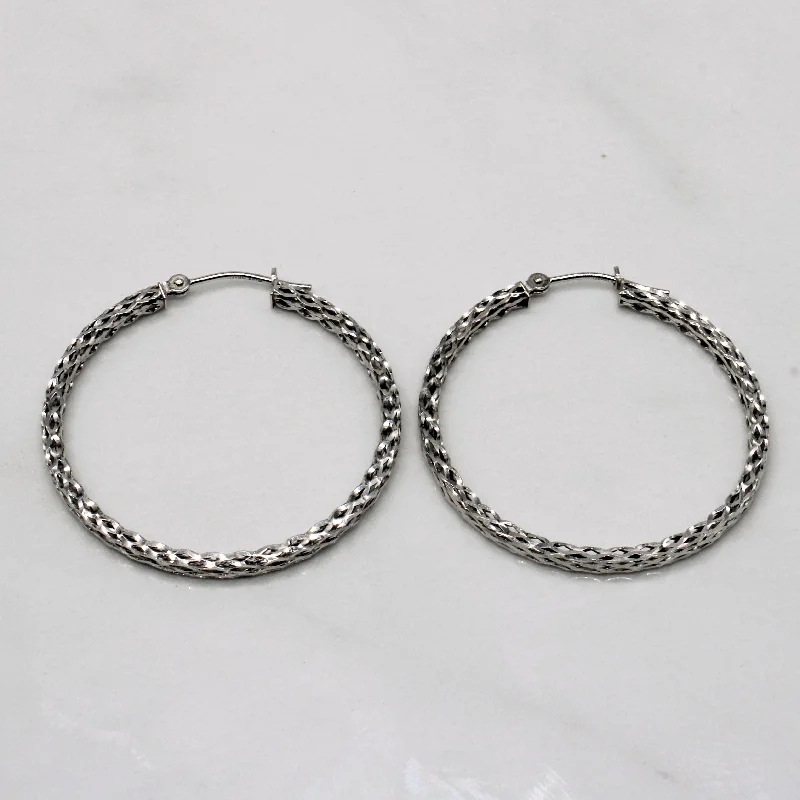 White Gold Woven Hoop Earrings |