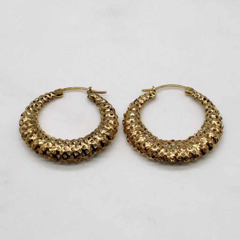 14k Yellow Gold Lattice Hoop Earrings