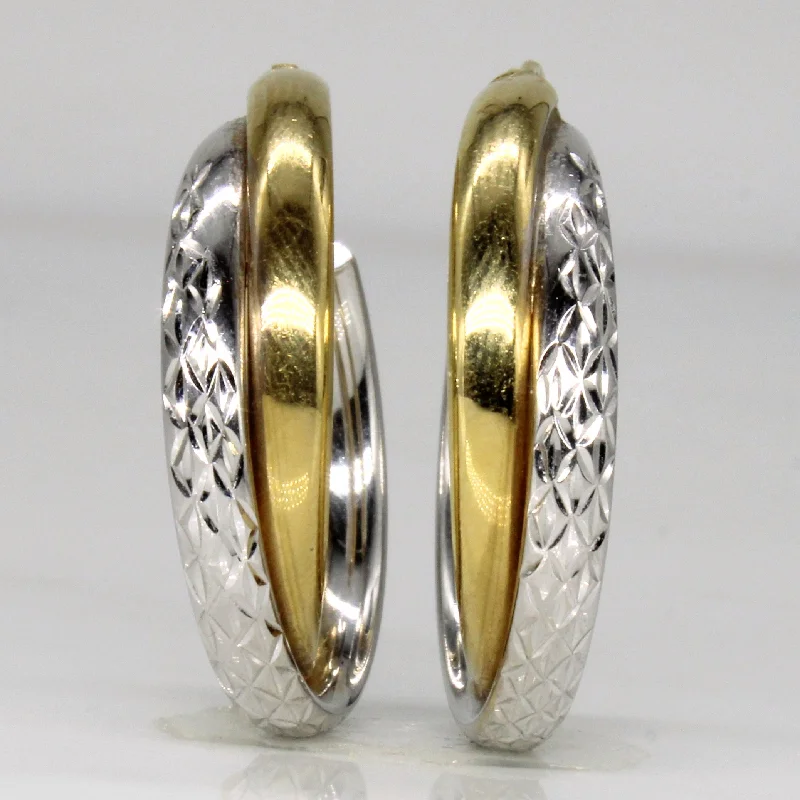 18k Two Tone Gold Hoop Earrings