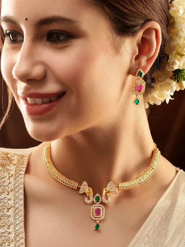Holiday Jewelry Sale – Perfect Gifts At The Best Prices 22K Gold-Plated Ruby & Emerald CZ Stone Studded Elephant Motif Necklace Set Holiday Jewelry Sale – Perfect Gifts At The Best Prices 22K Gold-Plated Ruby & Emerald CZ Stone Studded Elephant Motif Necklace Set