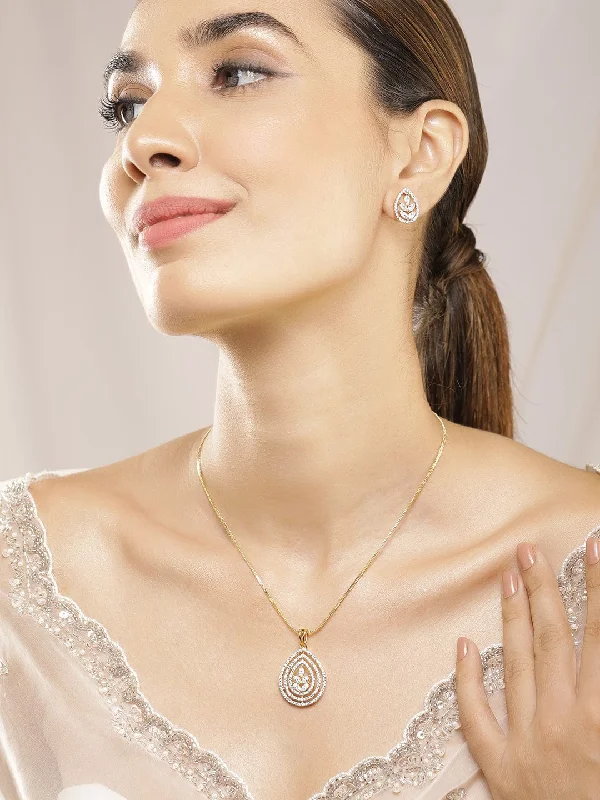 Dainty Floral Jewelry For Feminine Elegance 22KT Gold Plated Cubic Zirconia Stone Studded Floral Pendent Set Dainty Floral Jewelry For Feminine Elegance 22KT Gold Plated Cubic Zirconia Stone Studded Floral Pendent Set