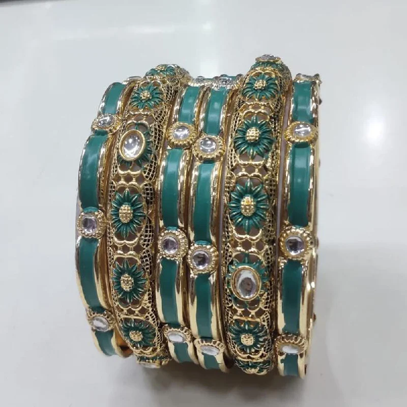 Akruti Collection Gold Plated Kundan Stone Bangles Set