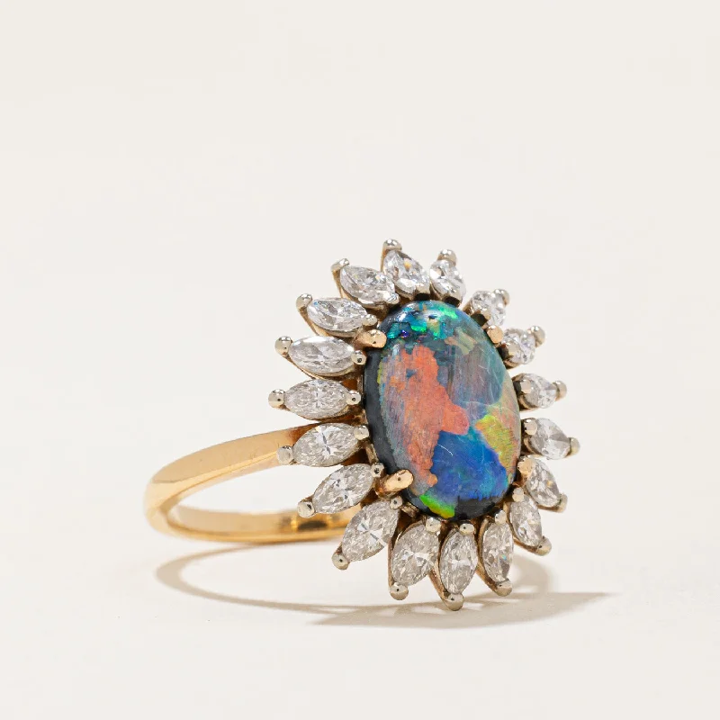 The Perfect Jewelry Piece At The Perfect Discount 'Birks' Boulder Opal & Diamond Halo Ring | 1.80ct, 1.26ctw | SZ 6 | The Perfect Jewelry Piece At The Perfect Discount 'Birks' Boulder Opal & Diamond Halo Ring | 1.80ct, 1.26ctw | SZ 6 |