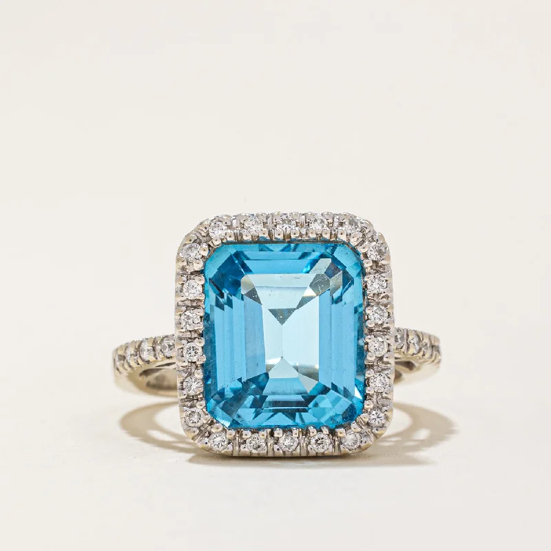Luxury Jewelry Without The Luxury Price Tag Blue Topaz & Diamond Halo Cocktail Ring | 6.50ct, 0.25ctw | SZ 5.25 | Luxury Jewelry Without The Luxury Price Tag Blue Topaz & Diamond Halo Cocktail Ring | 6.50ct, 0.25ctw | SZ 5.25 |