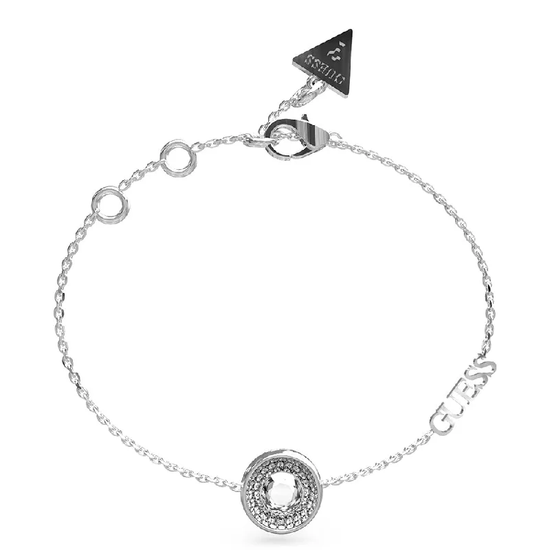 Dainty Floral Jewelry For Feminine Elegance Guess Stainless Steel Rhodium Plated Solitaire Bracelet Dainty Floral Jewelry For Feminine Elegance Guess Stainless Steel Rhodium Plated Solitaire Bracelet