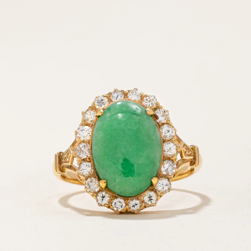 Timeless Elegance Now At Special Discounts Jadeite & Diamond Halo Ring | 3.00ct, 0.65ctw | SZ 5.75 | Timeless Elegance Now At Special Discounts Jadeite & Diamond Halo Ring | 3.00ct, 0.65ctw | SZ 5.75 |