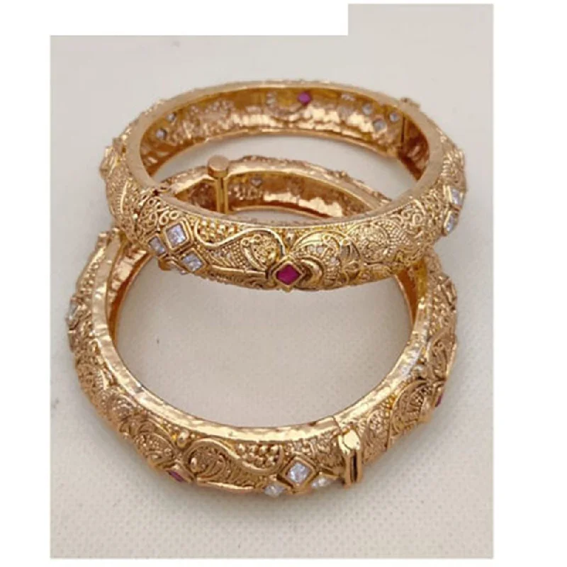 Jewel Addiction Gold Plated Pota Stone Openable Bangles Set