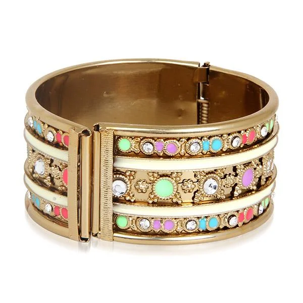 Affordable Luxury Jewelry For Every Occasion Kriaa Multicolor Meenakari Stone Gold Plated Kada - 1400907 Affordable Luxury Jewelry For Every Occasion Kriaa Multicolor Meenakari Stone Gold Plated Kada - 1400907