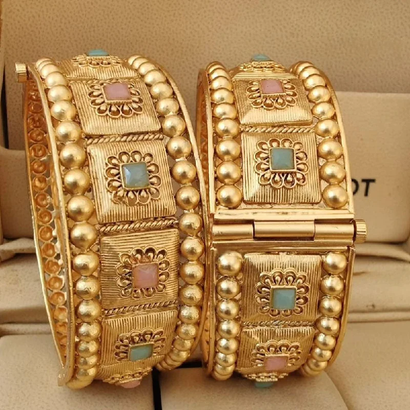 Lucentarts Jewellery Gold Plated Pota Stone Openable Bangles Set