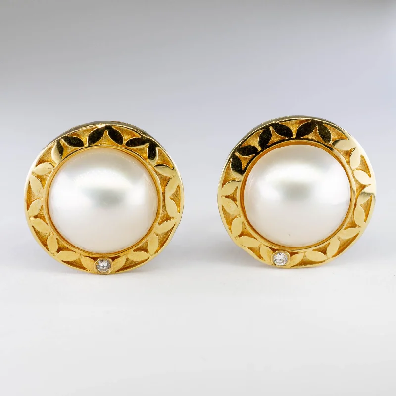 Mabe Pearl & Diamond Hoop Earrings | 8.00ctw, 0.04ctw |